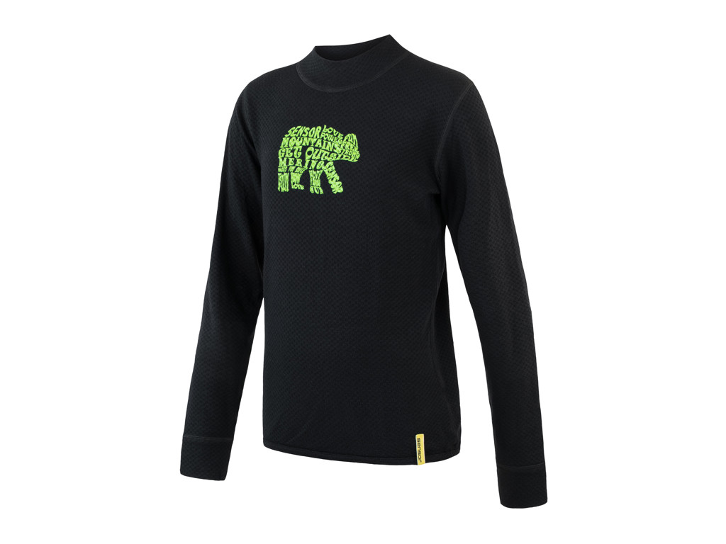 Sensor Merino Double Face Skiundertrøje Til Børn Sort Str  90